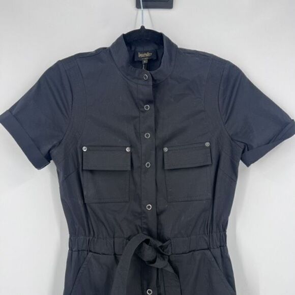Laundry Women's Midi Shirt Dress Tie Waist Snap Button Pockets Black Size 0 - Picture 3 of 11